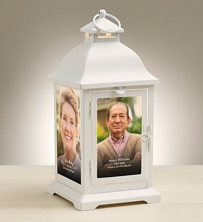 Photo Memorial Personalized White Metal LED Lantern