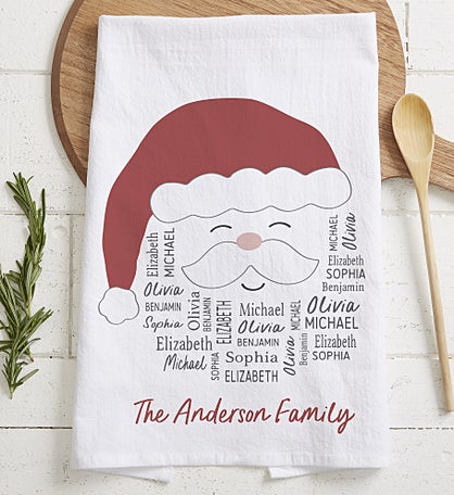 Santa Repeating Name Personalized Christmas Tea Towel
