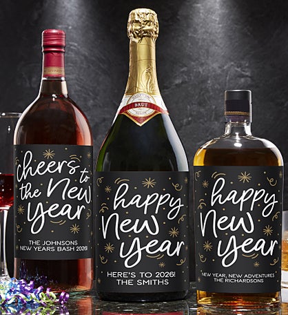 Cheers to the New Year Personalized Liquor Bottle Label