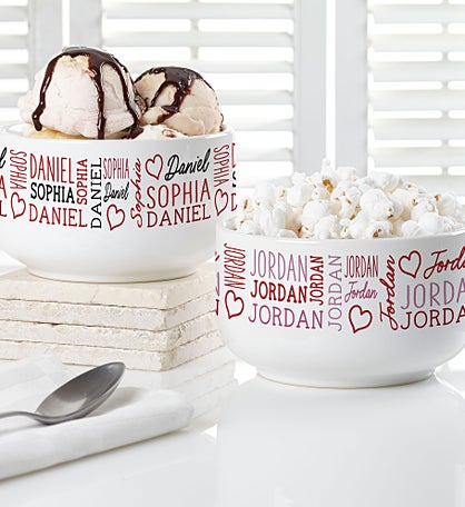 Repeating Name Heart Personalized 14 oz. Snack Bowl