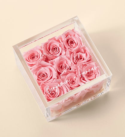 Magnificent Roses® Personalized Connected Love Miniature Pink Rose Keepsake Box