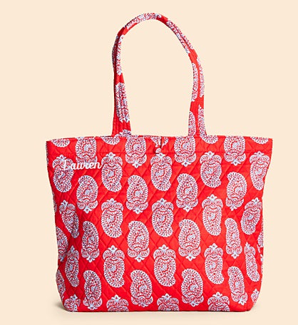 Vera Bradley Embroidered Iconic Paisley Original Tote-Goji Berry Red