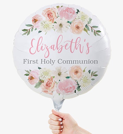 Floral First Communion Personalized 18" Foil Balloon