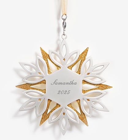Golden Glimmer Snowflake Personalized Metal Ornament
