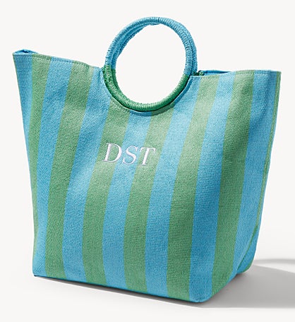 Tropical Tides Embroidered Paper Straw Striped Bag