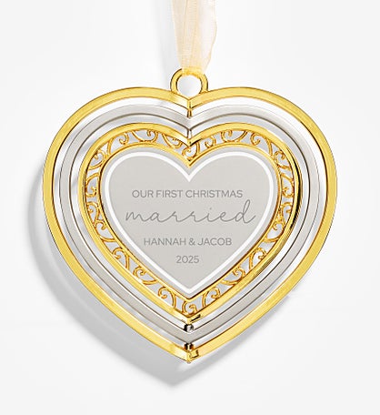 Wedding Engraved Spinning Metal Heart Ornament