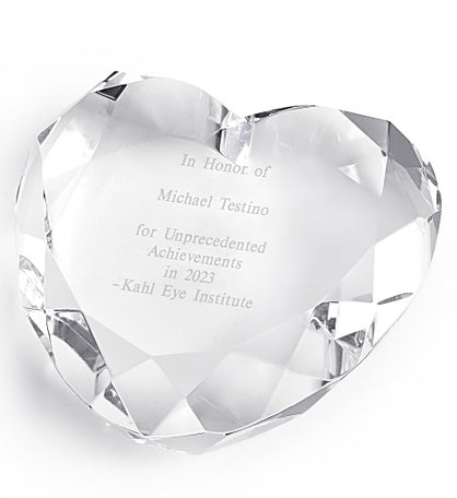 Engraved Recognition Crystal Heart Paperweight