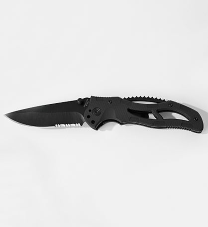 Engraved Matte Black Stealth Pocket Knife
