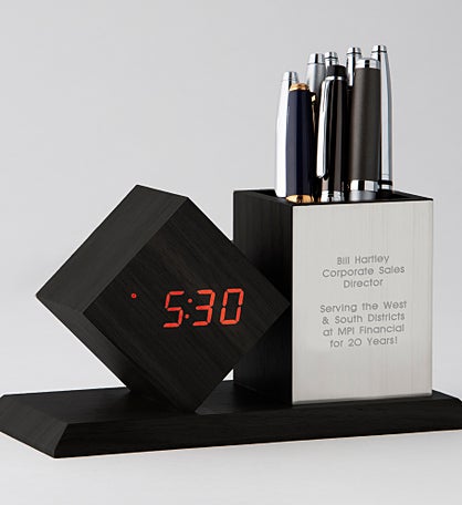 Engraved Digital Desk Clock and Organizer