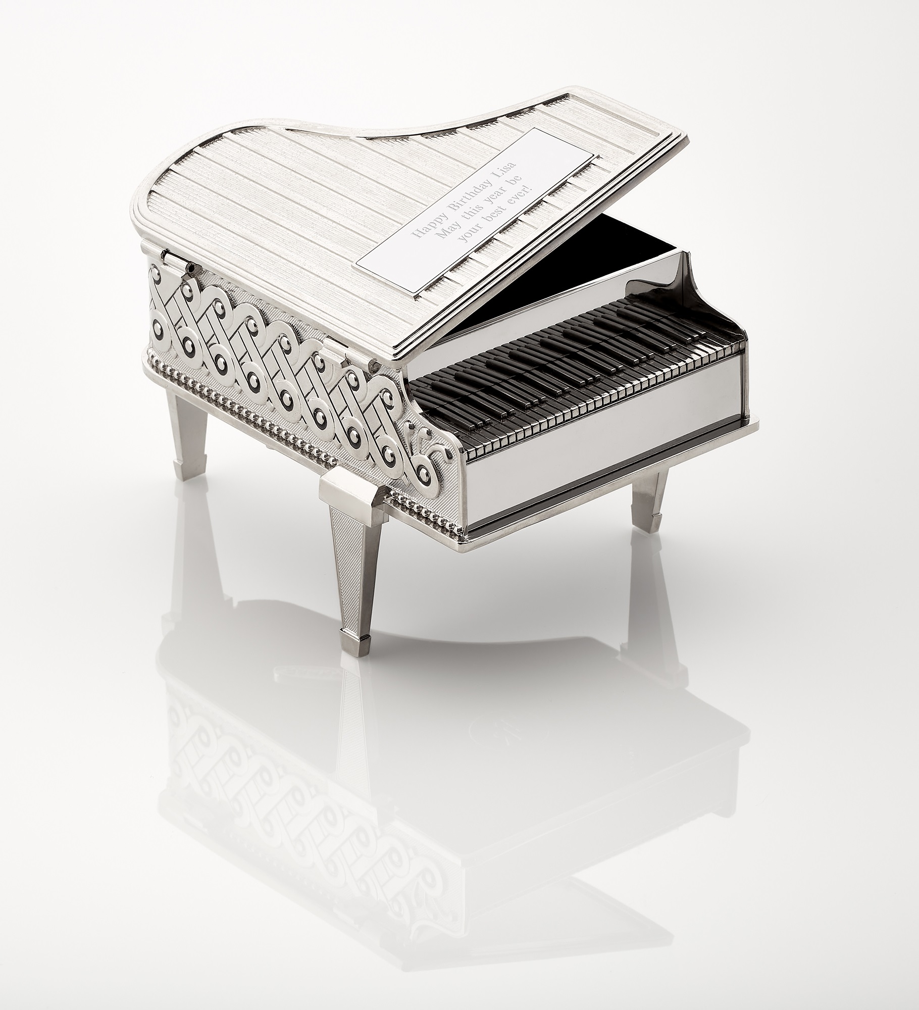 Engraved Silver Birthday Piano Musical Keepsake Box
