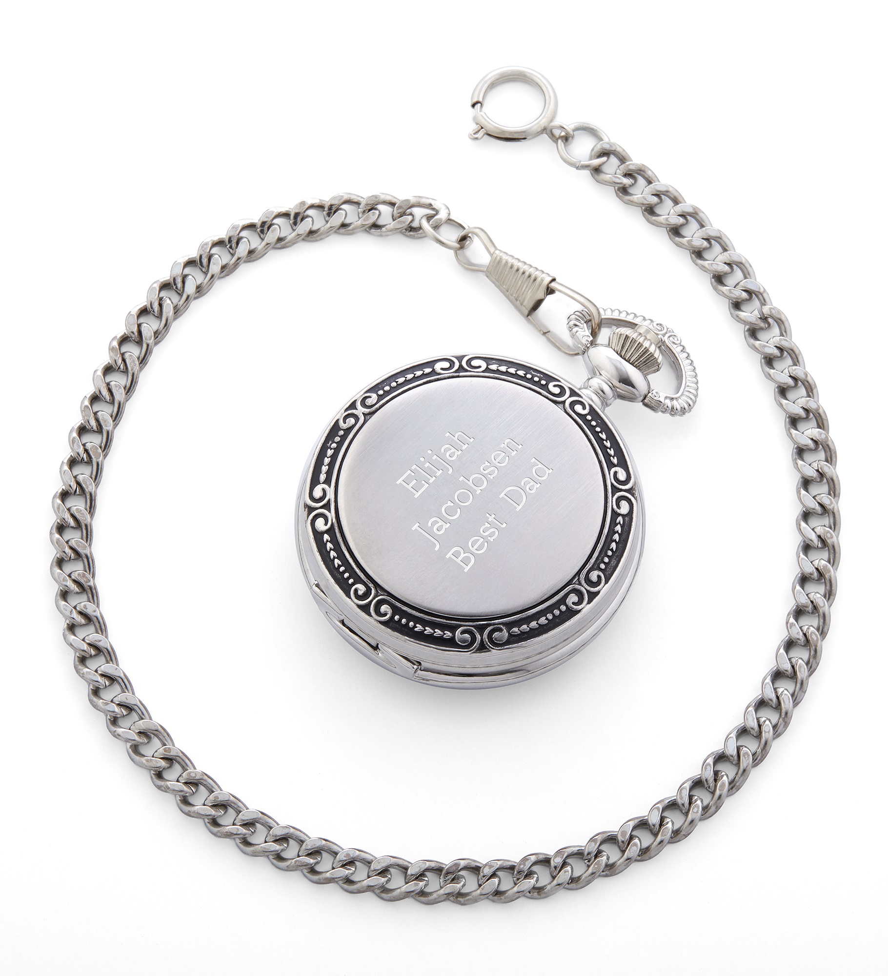  Engraved for Dad Silver Photo Memento Pocket Watch and Box