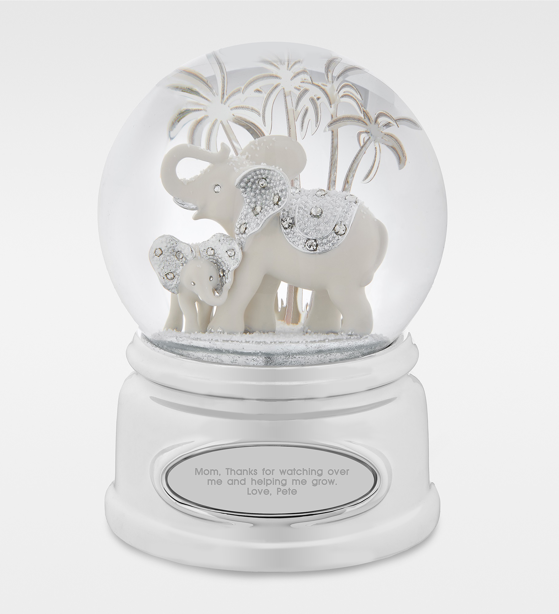 Engraved for Mom- Elephant and Baby Snow Globe