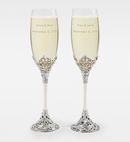 Engraved Wedding & Anniversary Cathedral Flute Set