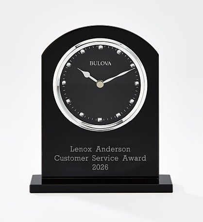 Engraved Bulova Ebony Crystal Recognition Clock