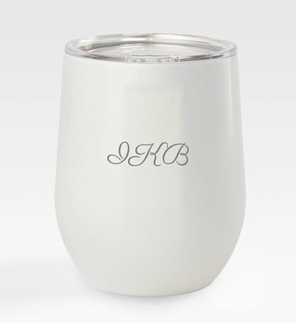 Engraved Corkcicle Monogram 12oz Stemless Tumbler in Unicorn/White Sparkle