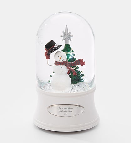 Engraved Top Hat Snowman Snow Globe