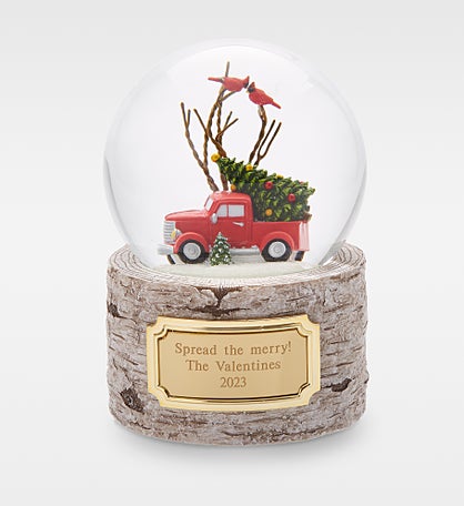 Engraved Red Vintage Truck Snow Globe