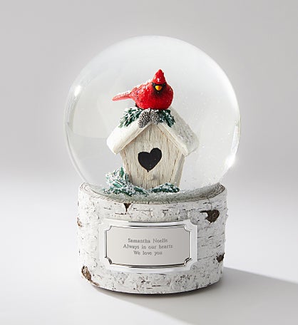 Engraved Memorial Cardinal on House Snow Globe