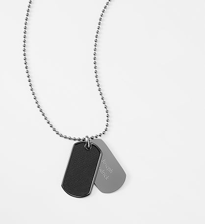 Engraved Black Textured Double Dog Tag Necklace