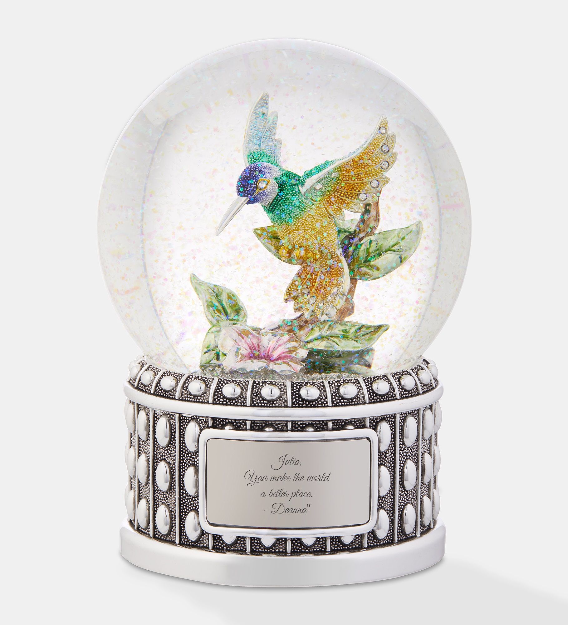  Engraved Jeweled Hummingbird Snow Globe