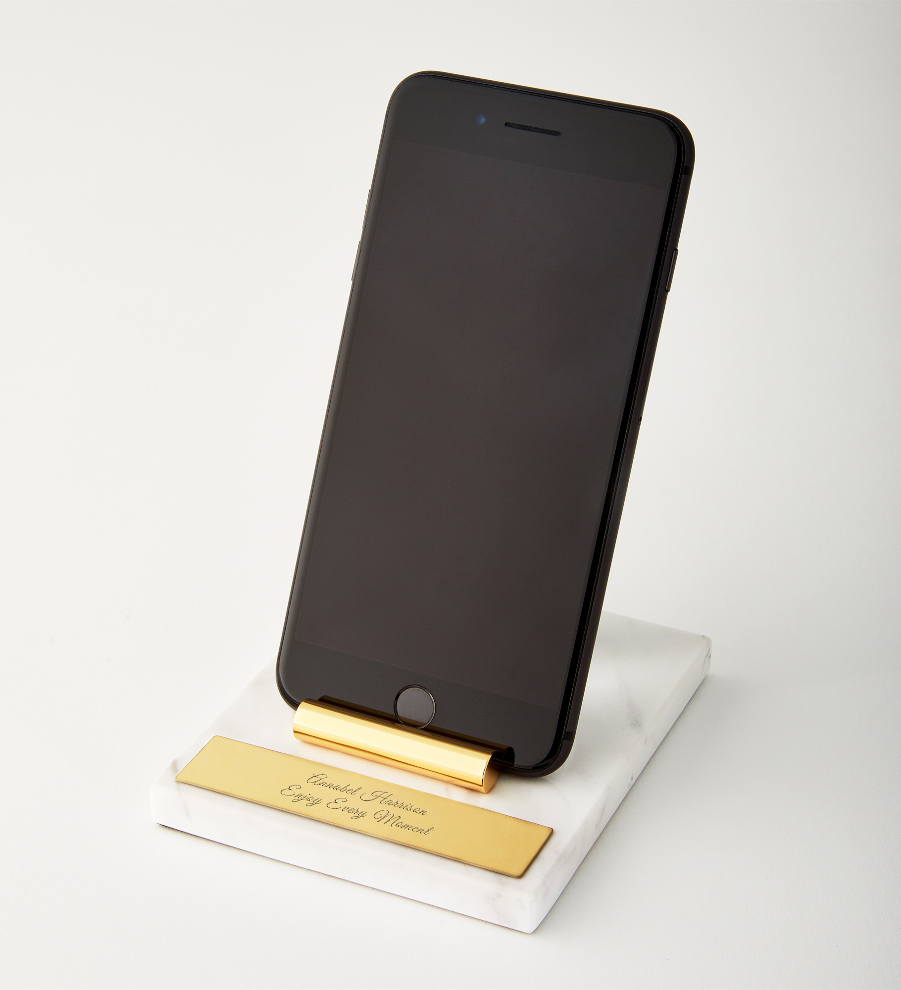 Engraved White Marble Phone Stand