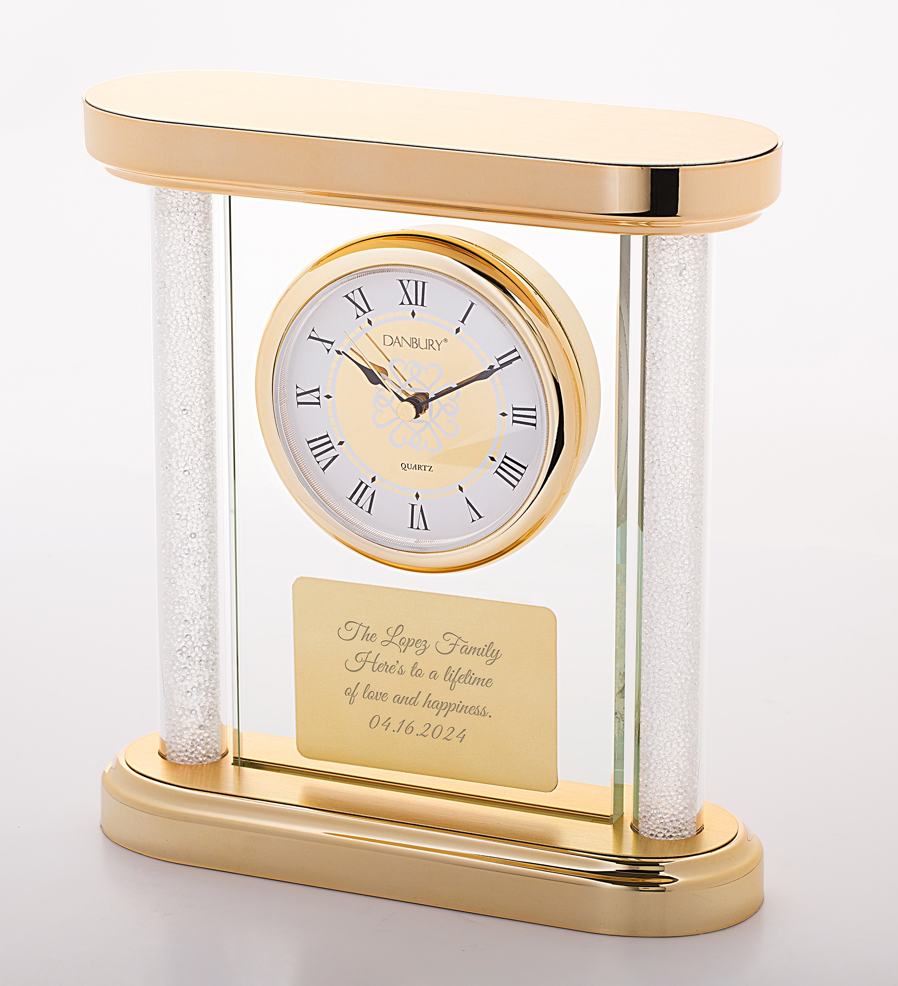 Engraved Gold and Glass Column Clock