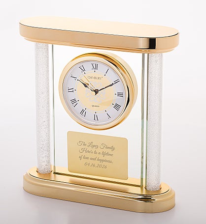Engraved Gold and Glass Column Clock