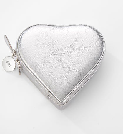 Engraved Heart Jewelry Box and Travel Case in Silver