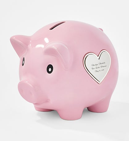 Engraved Ceramic Piggy Bank in Pink