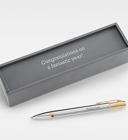 Engraved Reflections Silver & Gold Ballpoint Pen and Box