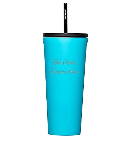 Engraved Corkcicle 24oz Cold Cup with Straw in Capri Blue