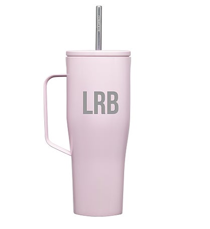 Engraved Corkcicle Monogram 30oz Cold Cup with Handle in Powder Pink