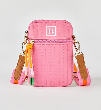 Embroidered Shiraleah Quilted Phone Holder in Pink