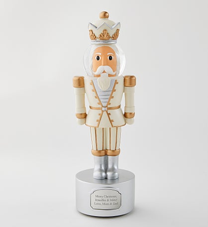 Engraved Nutcracker Musical Snow Globe Figurine in Light Tone