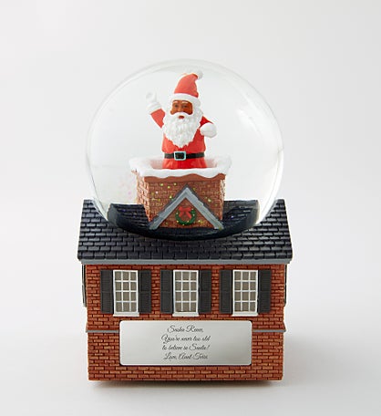 Engraved Santa in the Chimney Snow Globe in Dark Brown Tone