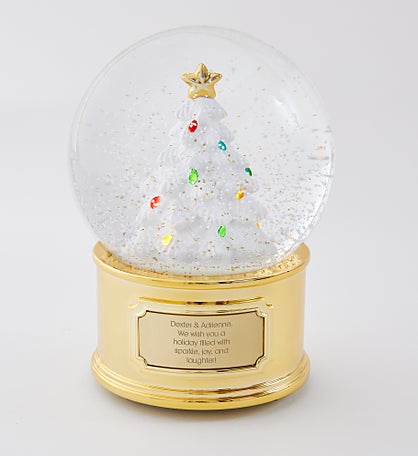 Kittenish Engraved Light Up Christmas Tree Musical Snow Globe