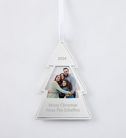 Engraved Silver Tree Picture Frame Ornament