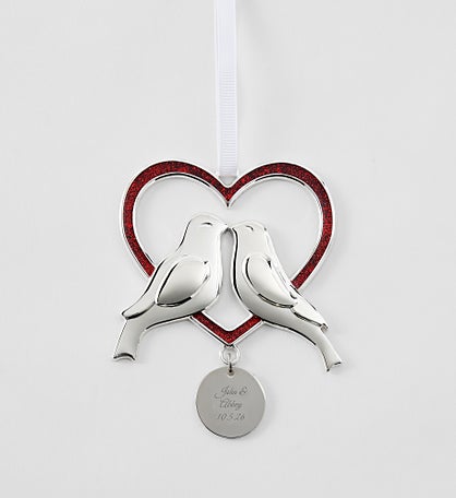Engraved Love Birds Heart Ornament