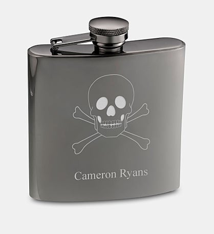 Engraved Skull & Crossbones Gunmetal Flask