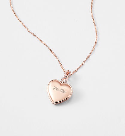 Kittenish Engraved Rose Gold Infinity Bail Heart Locket