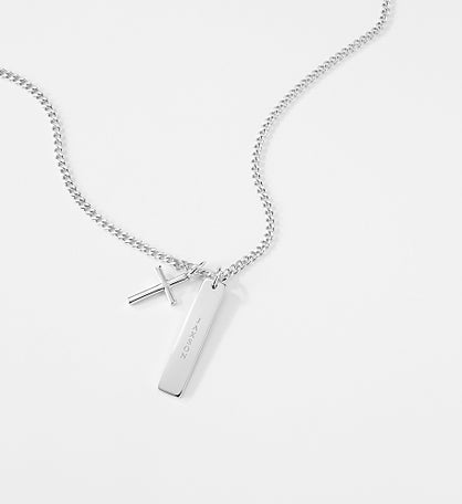 Kittenish Engraved Sterling Silver Cross and Bar Necklace