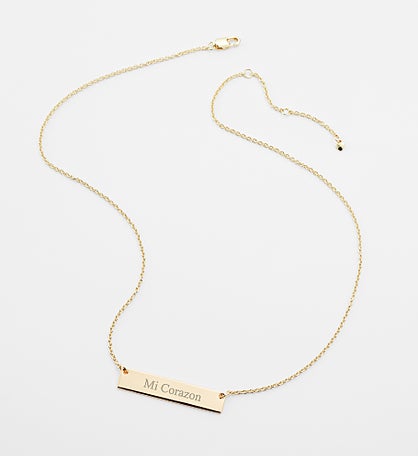 Kittenish Engraved Gold Bar Necklace