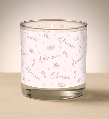 Kittenish Personalized Pink Candy Glass Candle with Name