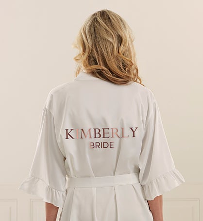 Kittenish Bridal Party Metallic Foil Personalized Satin Robe