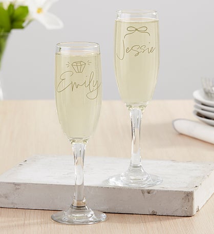 Kittenish Engraved Champagne Flute Set with Icons