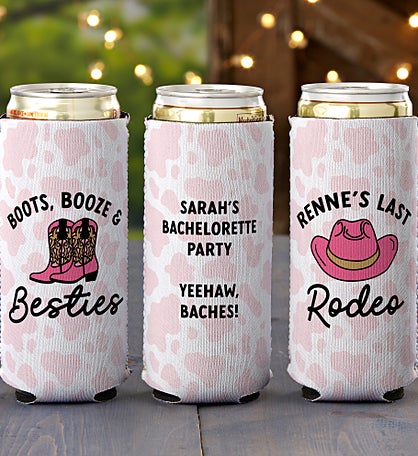 Kittenish Western Cow Print Personalized Slim Can Cooler
