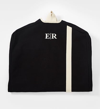 Kittenish Embroidered Canvas Stripe Garment Bag in Black