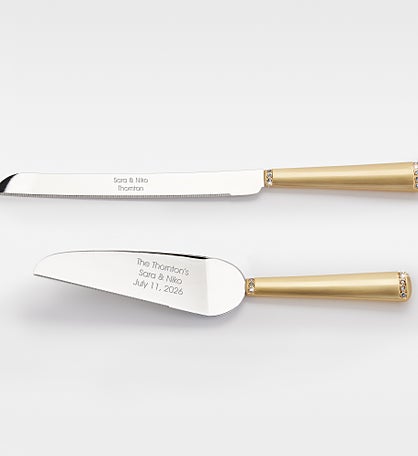 Kittenish Engraved Gold Princess Wedding Cake Server Set