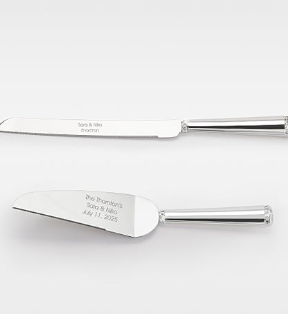 Kittenish Engraved Silver Princess Wedding Cake Server Set