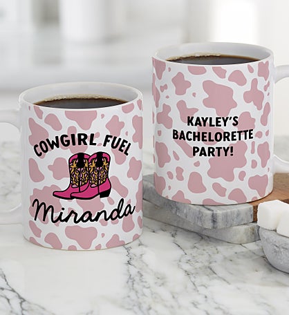 Kittenish Personalized Western Cow Print Coffee Mugs